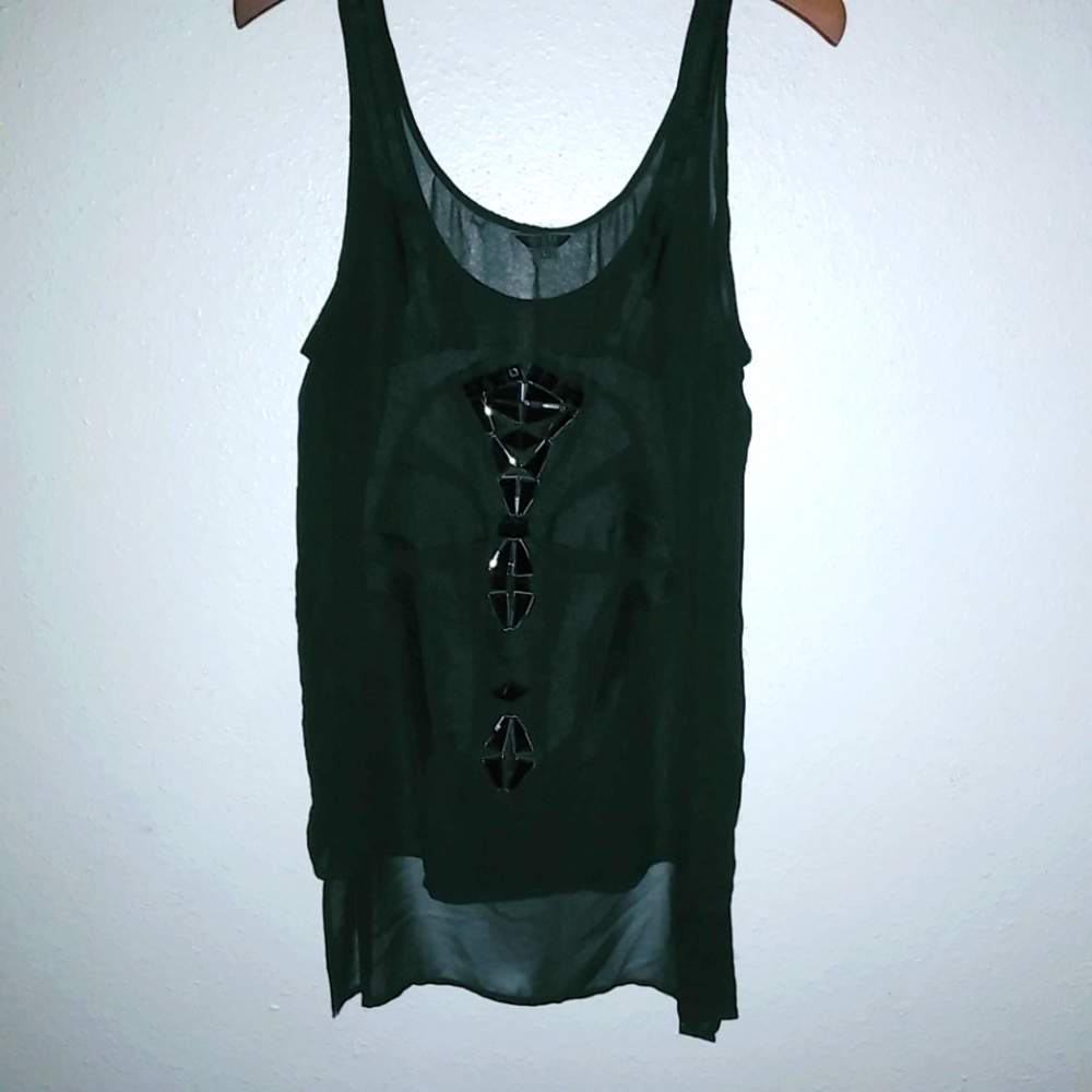 Guess L Witchy Whimseygoth Embellished Black Tank Top
